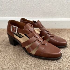 Vintage Topazio Brown Leather Cage Sandals Sz 7.5 Academia Preppy Grandpacore